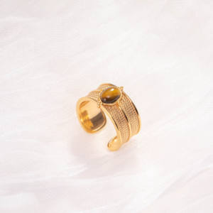 Bague rétro en pierre naturelle polyvalente, bijoux en pierres précieuses exquis, bague ouverte réglable en argent plaqué pour femmes, étanche - Product Image 1