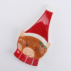 Christmas Highland Cow Ceramic Serving Plate, 3D Hand-Painted <strong>Scottish</strong> Cattle Appetizer Tray, Festive Holiday Tableware - Product Image 6