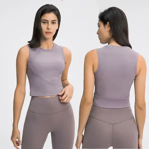 LULU-Chaleco deportivo acanalado para mujer, ropa interior a prueba de golpes para correr, gimnasio, yoga