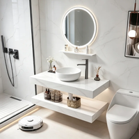 Meuble de salle de bain moderne en pierre frittée double couche avec vasque artistique intégrée, vente directe usine OEM/ODM
