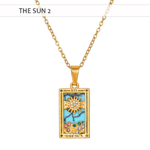 Collier vintage en acier inoxydable plaqué or véritable 18 carats, anti-ternissement, avec pendentif carte de tarot en zircon cubique effet goutte d'huile, chaîne de clavicule - Product Image 6