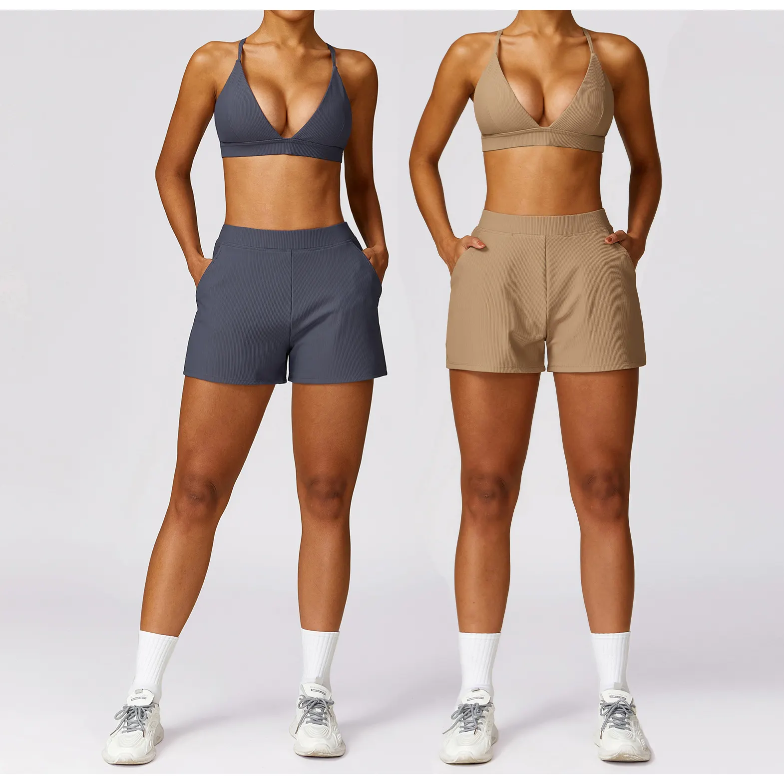 QuickDry Ribbed Fitness Tank Top & Backless Bodysuit Straight Yoga Short for Leisure Workout