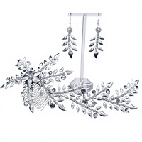 Ensemble de bijoux de mariée en strass feuille d'argent : serre-tête, boucles d'oreilles et peigne à cheveux en cristal, faits main, accessoires de coiffure en viscose pour mariée