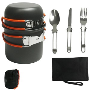 Outdoor Cookware Set 1-2L Nonstick Portable <b>Camping</b> <b>Kitchen</b> With Utensils For Hiking Travel - Product Image 2