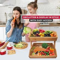 Panier de rangement empilable en bambou à 2 niveaux, grande capacité pour légumes, fruits et collations