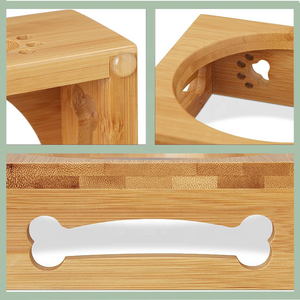 Alimentador elevado de madera de bambú para mascotas, 2 cuencos para perros, soporte elevado con cuencos de acero inoxidable dobles, alimentador de madera para mascotas - Product Image 6