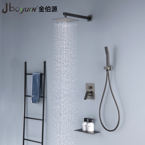 Jboyuan Square Concealed Wall <b>Mounted</b> Shower Set 304 Stainless Steel Rain Shower Head With Handheld Shower - Product Image 1