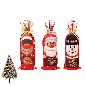 ถุงคลุมขวดไวน์แบบไม่ทอใหม่ ขนาด 14x30 ซม. ดีไซน์สร้างสรรค์ทันสมัย ตกแต่งโต๊ะคริสต์มาส ลายซานต้าและตุ๊กตาหิมะ - Product Image 1