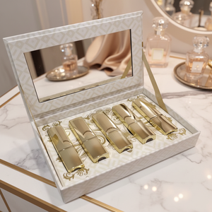 Luxurious Lipstick 5-piece Set - Organic Vegan Gold Tube Lipstick - Romantic Velvet <b>Box</b> <b>Packaging</b> - Vegan Cosmetics - Product Image 1