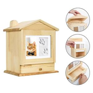 Wooden Pet <b>Urn</b> Small House With Photo Frame And Inkpad For <b>Cats</b> Dogs Memorial Item - Product Image 3
