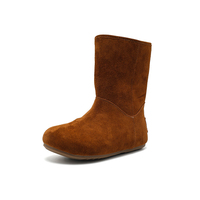 Bottines en daim pour femmes, doublées de cuir véritable, semelle extérieure plate en caoutchouc
