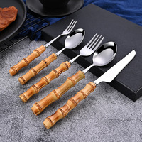 Cuillères et fourchettes de restaurant écologiques en gros, couverts en acier inoxydable, argenterie, acier inoxydable 304, manche en bambou