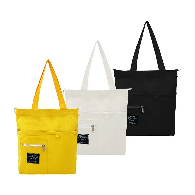 Benutzer definierte recycelte verstellbare Sling Schulter gurt Shopping Messenger Bag Robuste Canvas Baumwolle Einkaufstasche mit Tasche und Reiß verschluss