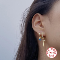 YIMEILI & Anting Hoop Sederhana Berbentuk Pedang Berlapis Emas 18K Perak Sterling S925 Berkualitas Tinggi dengan Perhiasan Pinggiran Zirkon