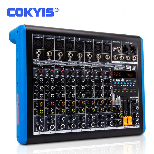Professional 8 Channel Audio Mixer with USB Blue Tooth DSP Effects DJ Controller/Audio Console Mixer for Studio Stage Recording
