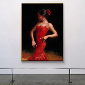 Dipinto su Tela di Ballerina di Flamenco Spagnola, Signora <span class=keywords><strong>con</strong></span> Abito Rosso, Pittura a Olio - Product Image 4