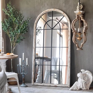 <span class=keywords><strong>Espejo</strong></span> de cuerpo entero con <span class=keywords><strong>marco</strong></span> <span class=keywords><strong>blanco</strong></span> envejecido y diseño de ventana arqueada estilo casa de campo antigua, <span class=keywords><strong>espejo</strong></span> decorativo de pared para entrada y sala de estar - Product Image 6