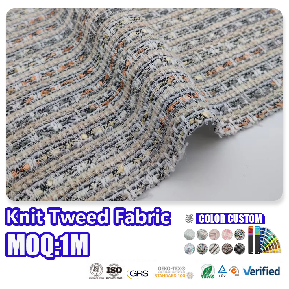 Stretchy Knit Tweed Fabric Colorful Fancy Yarn Woven Boucle Fabric For Women Dress Jacket Coat Garment Textile