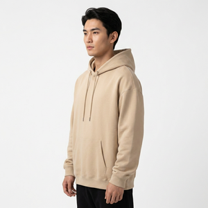 Sweat-shirt à capuche unisexe beige en polaire de qualité supérieure, pull décontracté en polyester/coton 300g, fabricant de vêtements personnalisés écologiques - Product Image 3