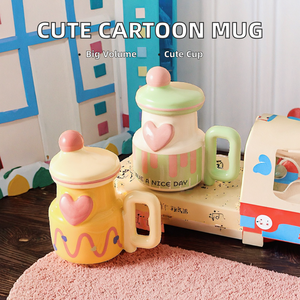 Taza de <span class=keywords><strong>café</strong></span> de cerámica con diseño de dibujos animados bonitos de gran capacidad con tapa atractiva Oficina caliente Regalo de Cumpleaños térmico para niños y niñas - Product Image 4