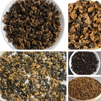 Thé noir Dian Hong Jin de Fujian, pur, artisanal, de qualité supérieure, en spirale, en bourgeons, de la collection Printemps Doré, fermenté, nouveau, en vrac