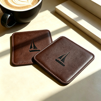 Sous-verre carré en cuir PU avec logo personnalisé brodé, imperméable, antidérapant, isolant, pour tasse à café ou à thé, idéal comme cadeau promotionnel
