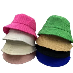 Küçük sipariş havlu kumaş balıkçılık kova şapka toptan tasarımcı özel kova şapka kadın için