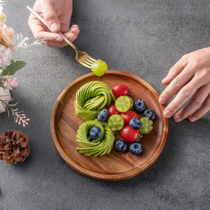 Bandeja de madera maciza de acacia, bandeja pequeña premium para té, frutas, aperitivos, nueces, postres, plato de almacenamiento de escritorio, vajilla de FWE - Product Image 1