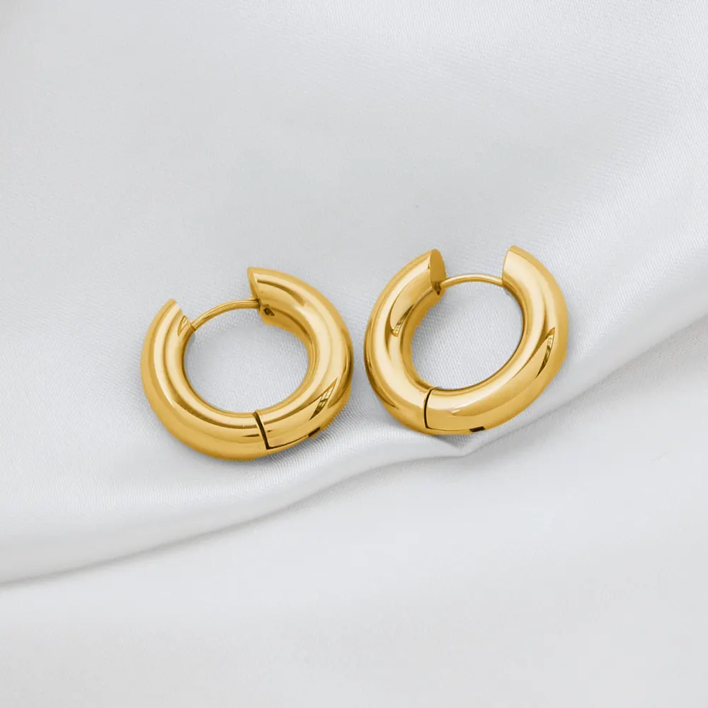 Wholesale Chunky Stainless Steel 18K Gold Plated Huggie Hoop Earrings Statement Earrings Minimalist Jewelry