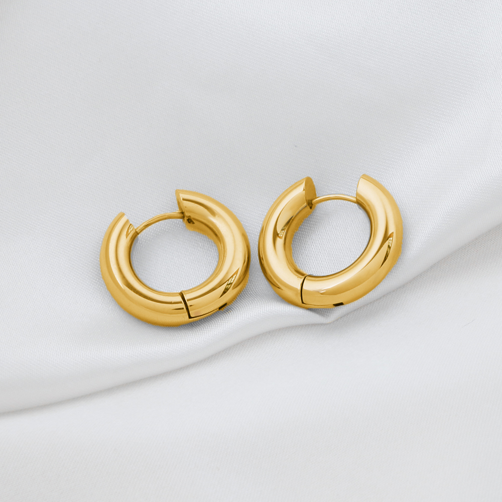 Stainless Steel C-shaped Chunky Hoop Earrings for Women  Gold Plated Stainless Steel Chunky Hoop Earrings | Modern Minimalist Statement display picture 1