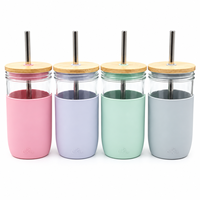 Gobelet en verre Mason personnalisé de 24 oz avec couvercle en bambou et paille pour Bubble Tea
