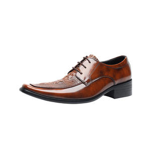 Zapatos de hombre de cuero genuino a la moda, punta estrecha para patrón en relieve, diseño ligero con cordones para ropa Formal de negocios - Product Image 1
