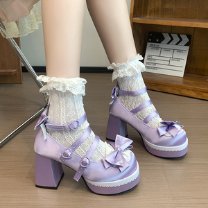 Novedad 2026: Sandalias de tacón grueso con hebilla, estilo Lolita, de corte bajo y punta redonda, con lazo dulce, para mujer. - Product Image 1