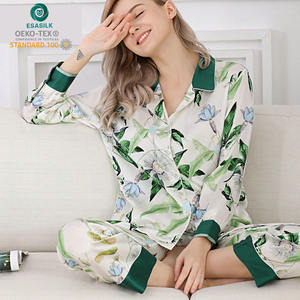 Pijamas de seda para mujer ET Loose Conjunto de 2 piezas Manga larga <span class=keywords><strong>Sábado</strong></span> Punto Verano Venta al por mayor - Product Image 2