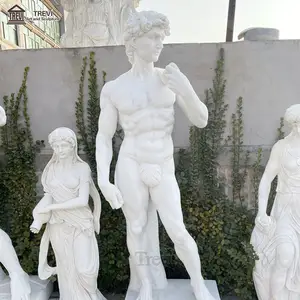 Yaşam boyutu doğal taş klasik İnsan çıplak adam beyaz yunan David mermer figürü heykel