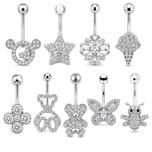 Anillos para <span class=keywords><strong>Ombligo</strong></span> <span class=keywords><strong>de</strong></span> Acero Quirúrgico 316L con Circonita Cúbica, Mariposa, Estrella, Osito, Joyería Corporal para <span class=keywords><strong>Mujer</strong></span>, Hipoalergénica - Product Image 2