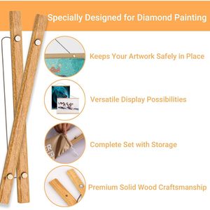Cadre en bois pour peinture au diamant, 2 pièces, support mural en bois massif avec crochets et sac de rangement, forme rectangulaire horizontale - Product Image 2