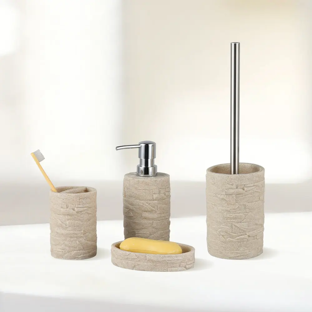 Wholesale Toothbrush Holder and Soap Dispenser Simple Bathroom Accessories Set 4 Pcs BA015S04