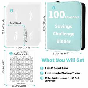 Carpeta de Presupuesto para Ahorrar Dinero con 100 Sobres para Efectivo, Desafío de Ahorro, Libro Espiral de Cuero con Cremallera para Ahorrar $5,050 - Product Image 2