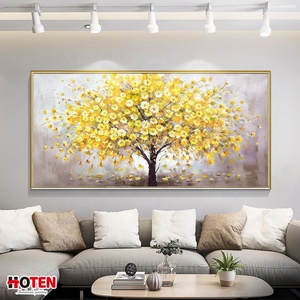 Personnalisable <span class=keywords><strong>grande</strong></span> peinture à l'huile de fleur jaune peinte à la main de style moderne <span class=keywords><strong>sur</strong></span> <span class=keywords><strong>toile</strong></span> pour la décoration d'hôtel et le but suspendu - Product Image 2
