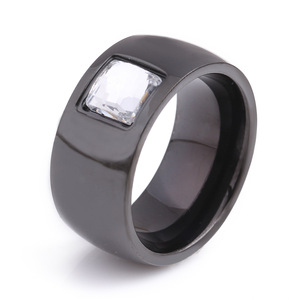 European American Style 8Mm Black <b>Titanium</b> Steel Ring With Square Zircon Inlay Geometric Design For Women Gift Jewelry - Product Image 1