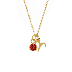 Collier en acier inoxydable plaqué or 18 carats PVD, anti-ternissement, avec signe du zodiaque et pierre de naissance de <span class=keywords><strong>juillet</strong></span> arc-en-ciel, chaîne à maillons tendance, vente en gros - Product Image 4