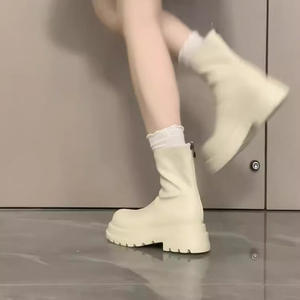 Botas 2026 Estilo Francés Blancas con Suela Gruesa y Tacón Alto para Mujer, Botines de Otoño Invierno con Punta Redonda y Tacón Grueso a la Moda - Product Image 2
