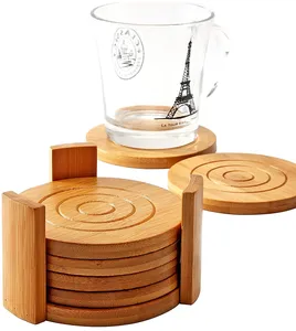 Bamboo Wooden Coasters With Holder for Coffee Table, Hot Drinks, Pot mat,