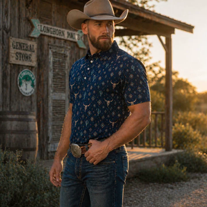 High Quality Western <b>Shirts</b> Men Cowboy Quick Dry Athletic Thin Height Elasticity <b>Vintage</b> Printing <b>Polo</b> Golf Men <b>Shirt</b> - Product Image 3