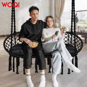 Silla colgante doble WOQI de 51.5 pulgadas, hamaca de cuerda negra, columpio bohemio para adultos, uso en patio y exteriores. - Product Image 4