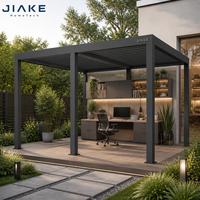 Pergola à lames orientables en aluminium avec bureau intégré et armoires de rangement pour bureau à domicile, jardin, terrasse et espace d'étude