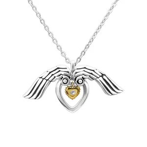 Owl With Wings Pendant Necklace 925 Silver With 9k Real Gold 0.14g Necklace Jewelry