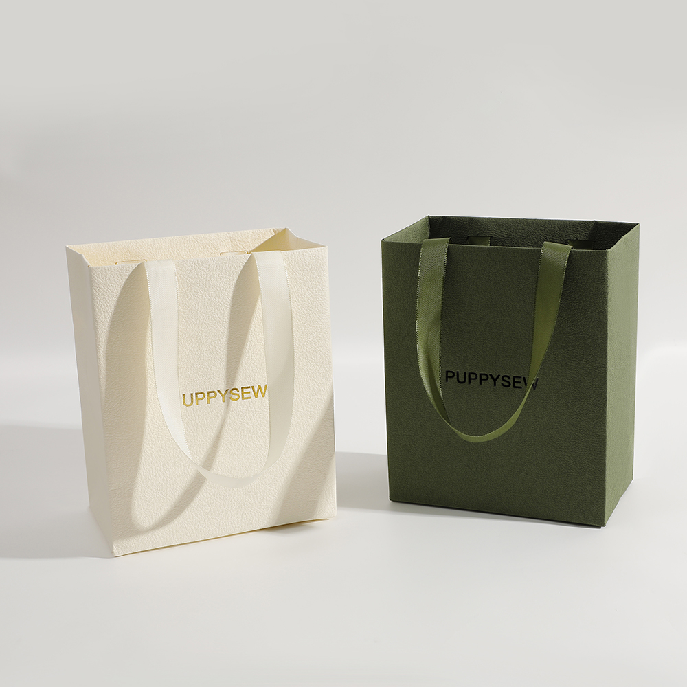 Custom Logo Handmade Ivory Color Jewelry Shopping Bag Texture Paperboard Gift Packaging for Craft Personalized with Logo