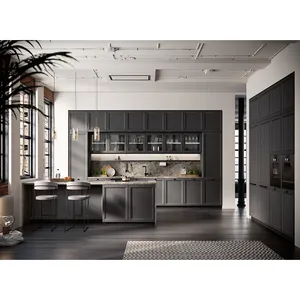 2024新产品高端黑色厨房设计高品质定制摇床橱柜